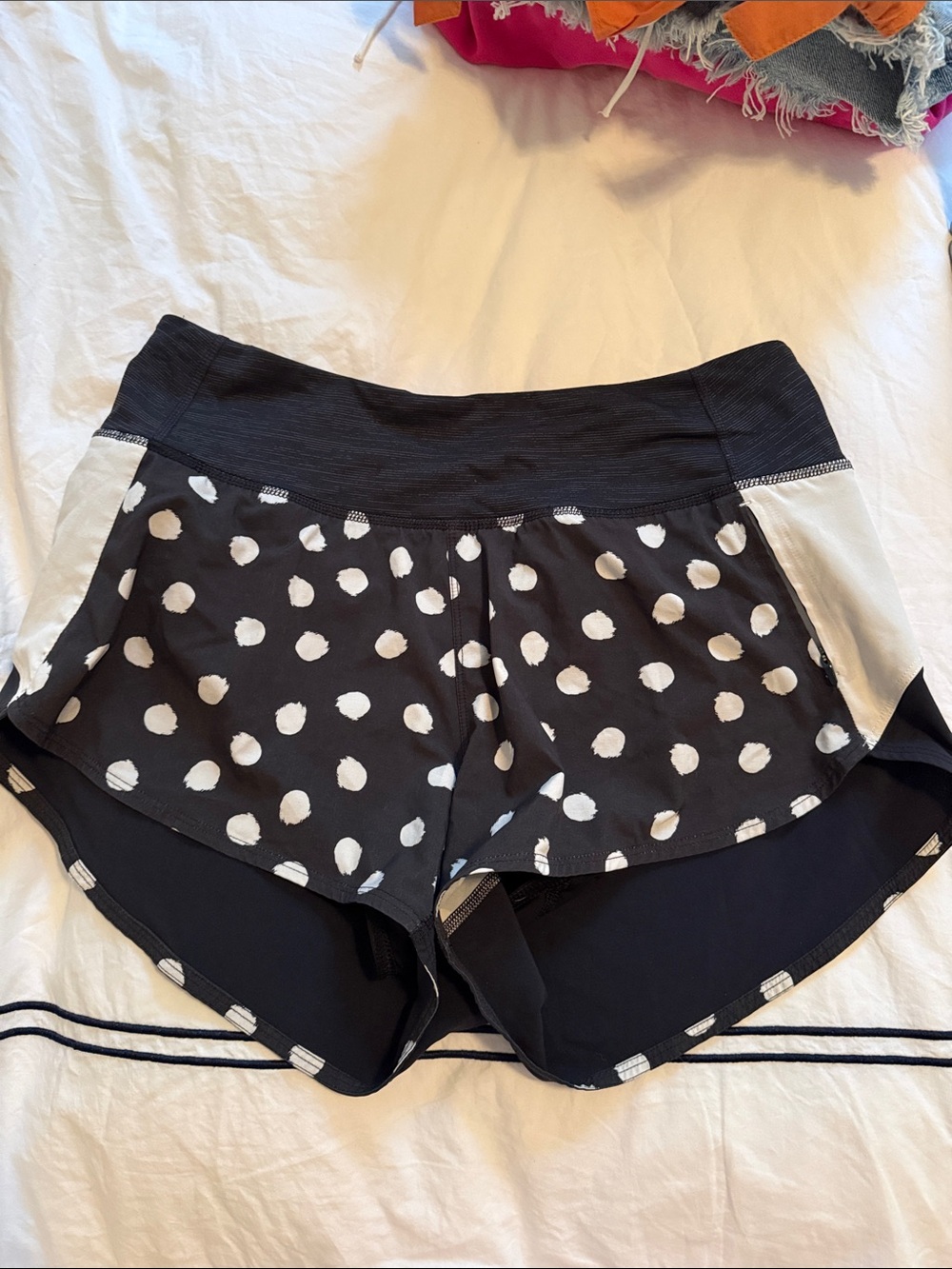 Outdoor Voices Black Shorts with White Polka Dot Overlay